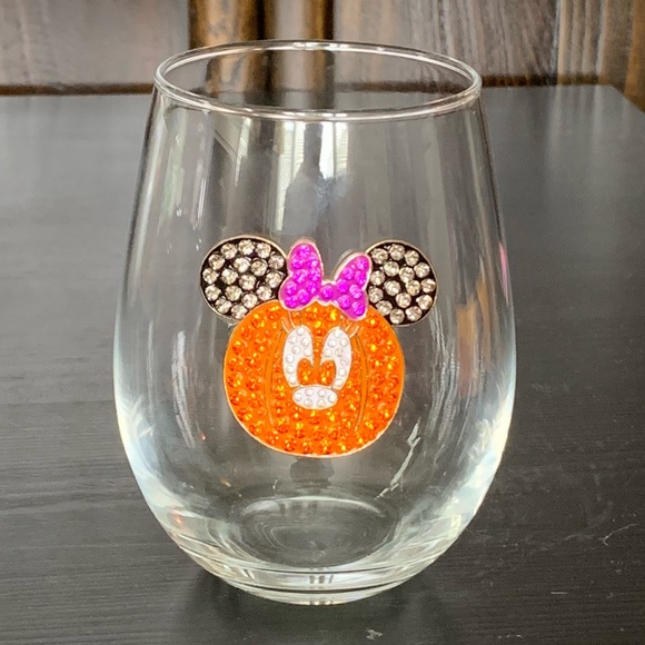 Rhinestone Minnie Mouse Jack O’Lantern Stemless Wine Glass - Disney Halloween - Picture 2 of 7